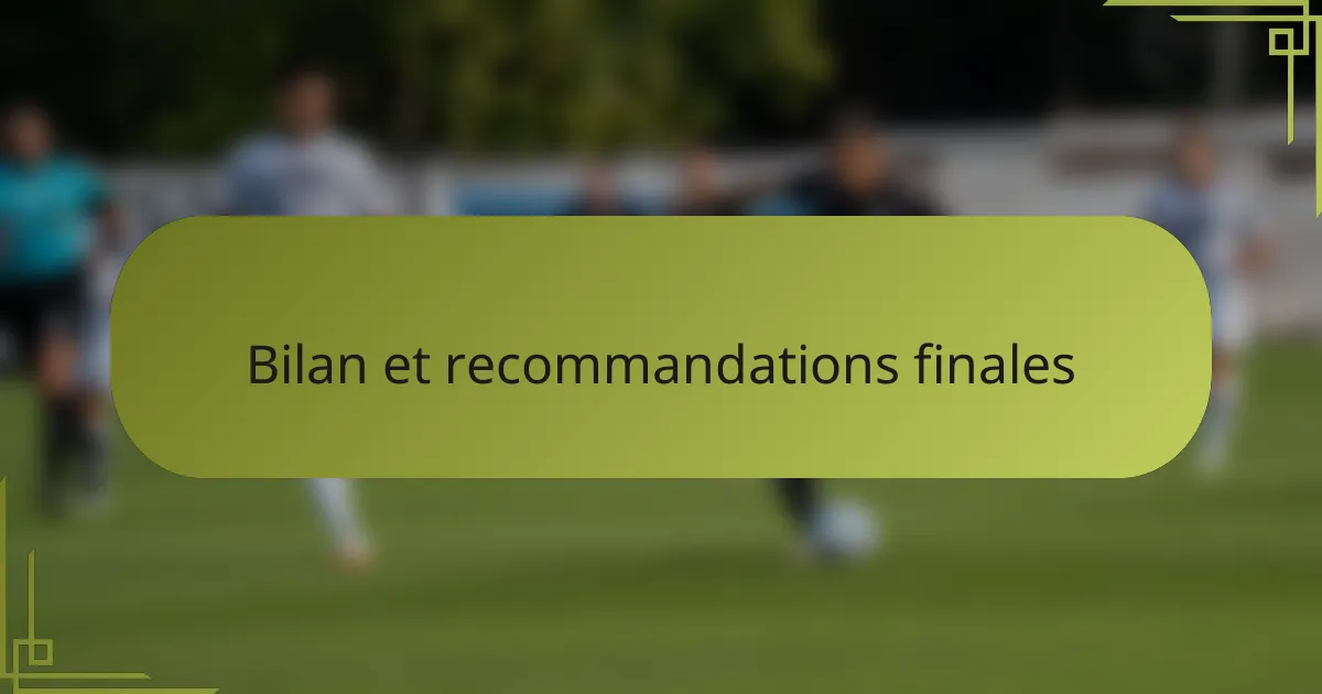 Bilan et recommandations finales