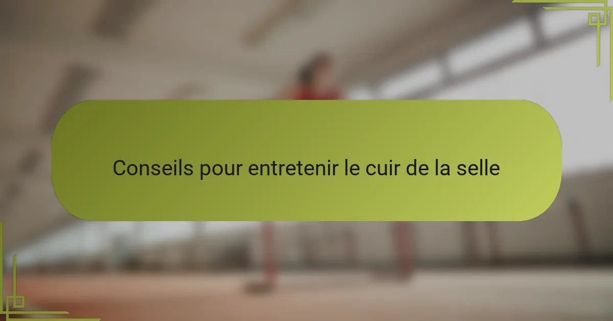 Conseils pour entretenir le cuir de la selle