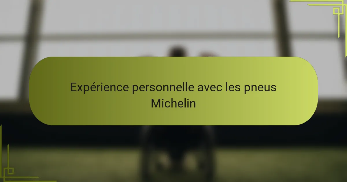 Expérience personnelle avec les pneus Michelin
