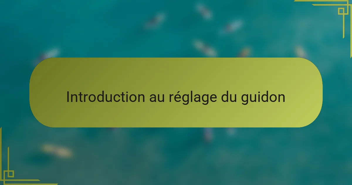 Introduction au réglage du guidon